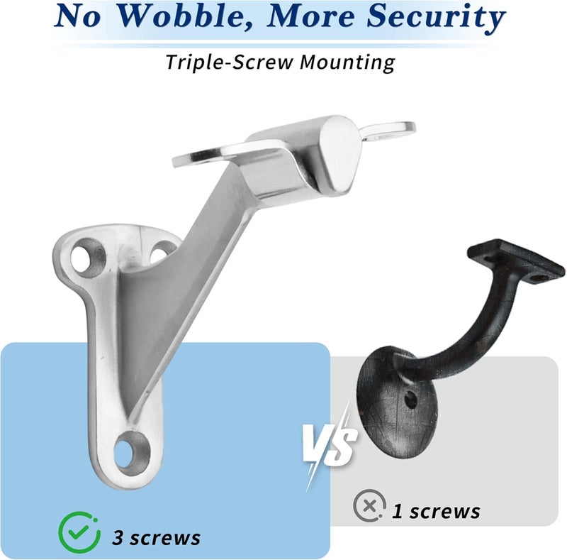 YANYUCB 3''Handrail Brackets,304 Stainless Steel Handrail Stair Brackets,Heavy Duty Support Hardware for Stairways,Home or Office Staircase Hand Rail Bracket with Screws(3 Pack) - Image 5